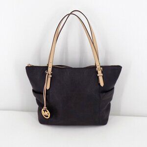 Michael Kors Jet set Tote shoulder bag Black Pebble Leather Medium